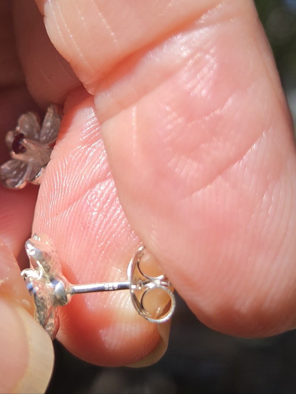 Rhodalite Sterling & White Gold Flower Earrings - Picture 8 of 9